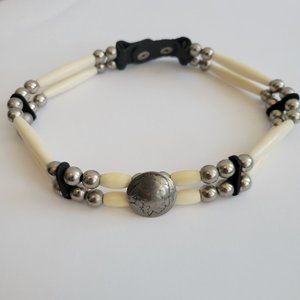 Choker Necklace_Faux bone/Silver/Leather